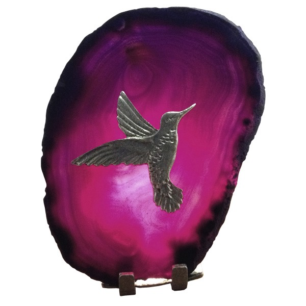 Agate slice hummingbird pewter