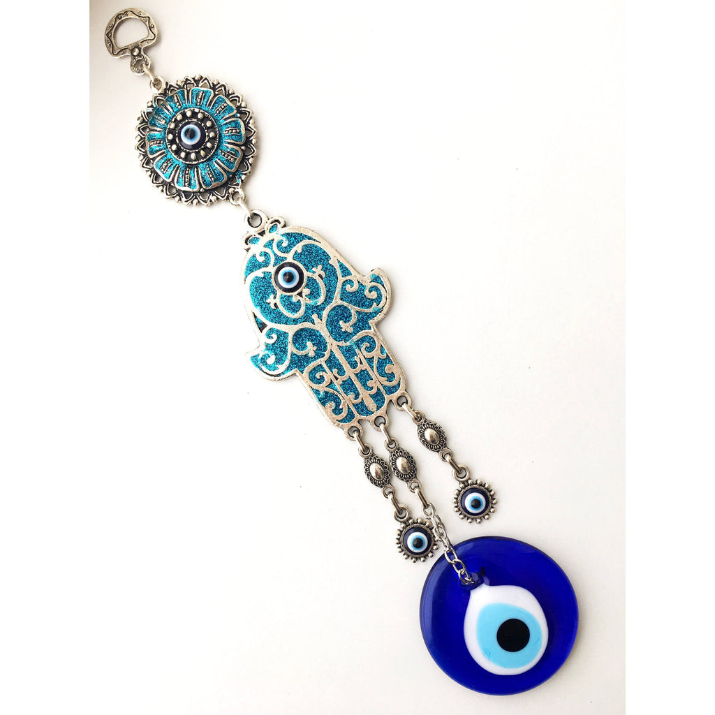 Turquoise Hamsa Evil Eye Wall Hanging