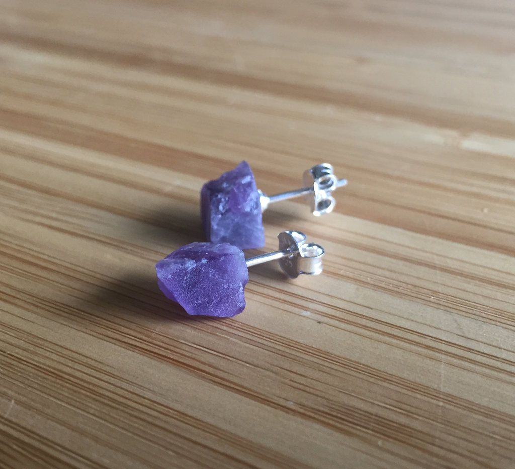 Earring amethyst raw stud sterling silver