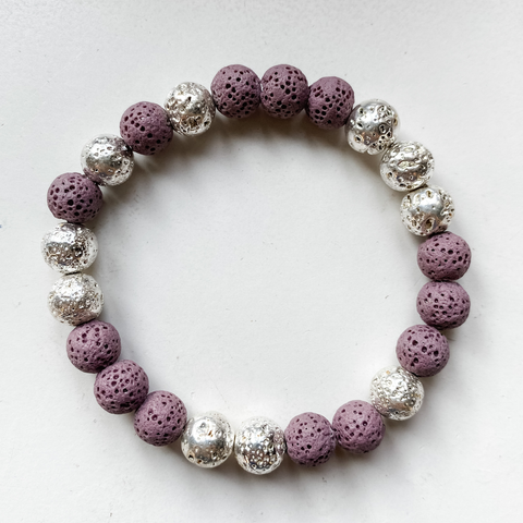 Bracelet 8mm lava rose & silver