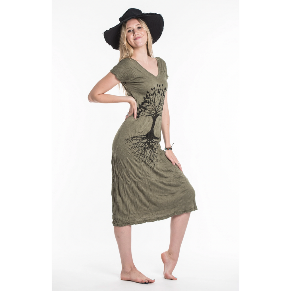 V Neck Dress - Tree of Life Green (one size)