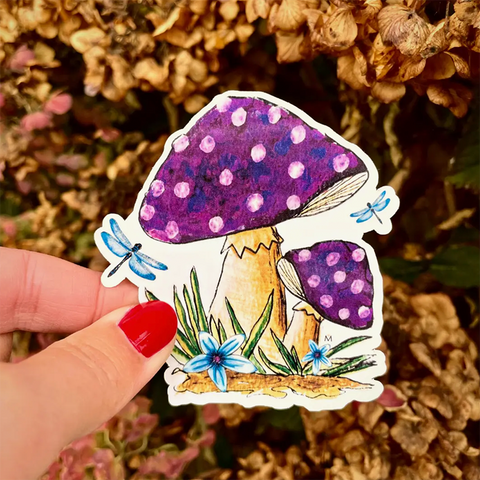 Handmade sticker - Mushrooms purple