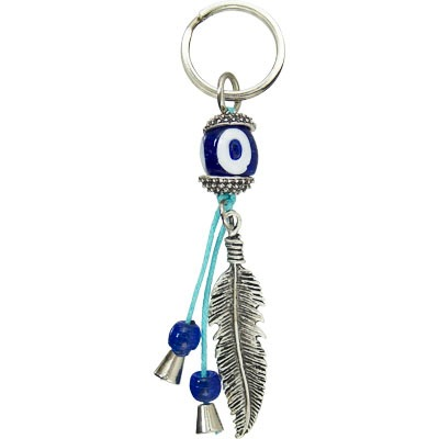 Key chain evil eye feather