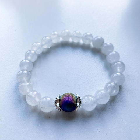 Bracelet quartz neige avec perle druzy