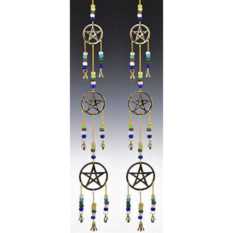 Windchime 3-Pentacle - Brass Chime W/Beads