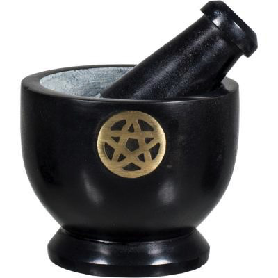 Mortar & pestle black soapstone pentacle 3”