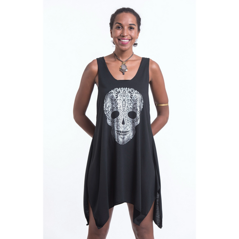 Super soft cotton tank - skull silver on black, one size