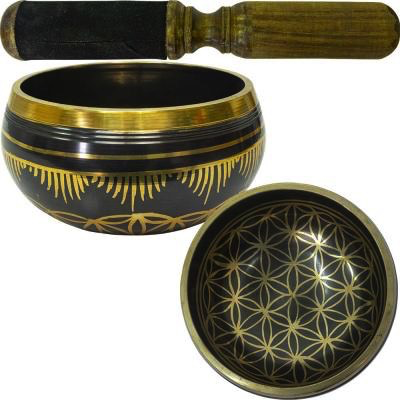 Singing bowl black flower of life