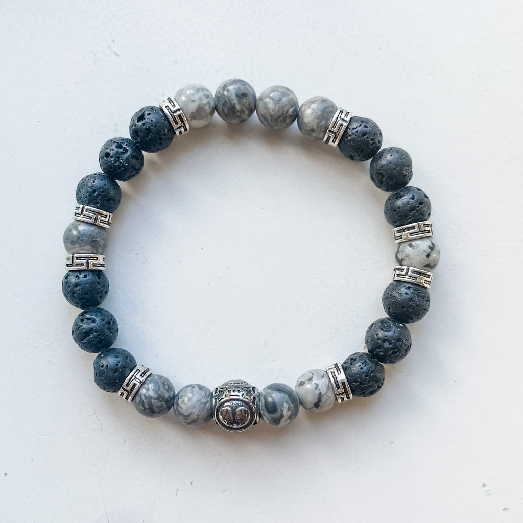 Gemini 8mm astrology bracelet w/ charm - Picasso Jasper