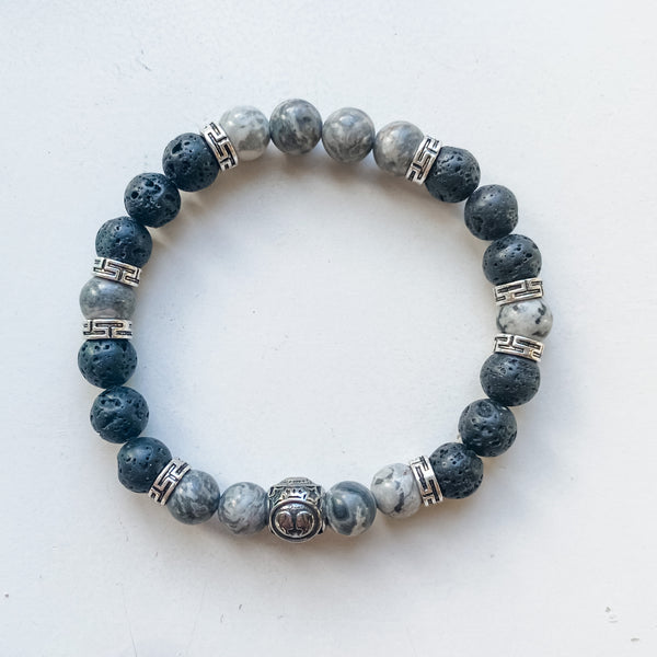 Bracelet astrologie Gémeaux 8mm avec breloque - Jaspe Picasso