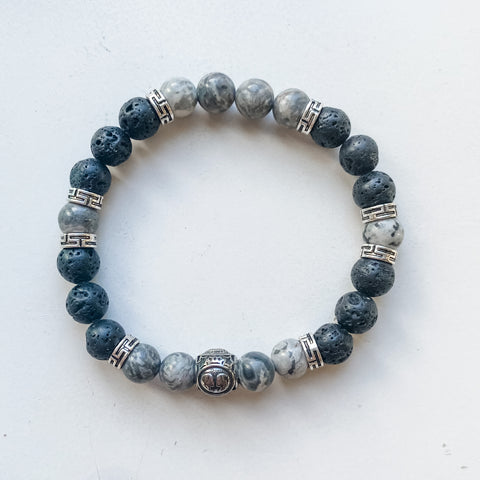 Bracelet astrologie Gémeaux 8mm avec breloque - Jaspe Picasso