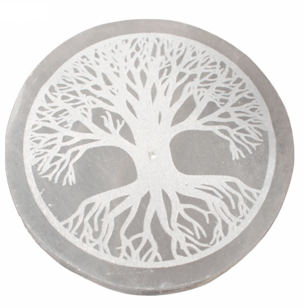 Selenite incense holder tree of life