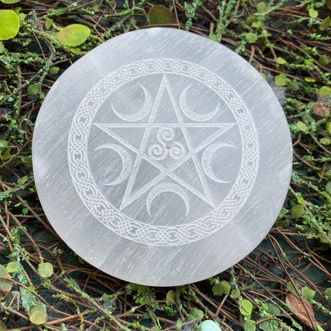 Selenite Incense Holder Etched Pentacle