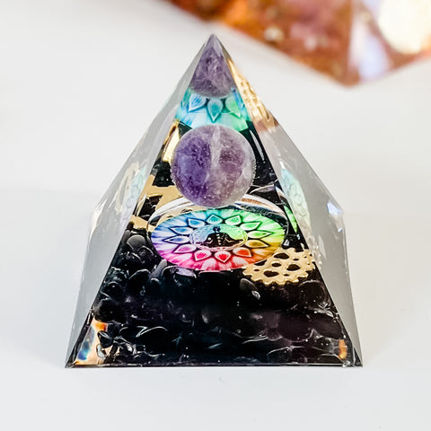 Orgone pyramid amethyst sphere & black tourmaline 6cm