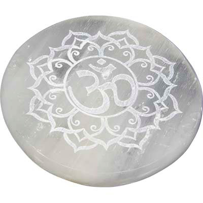 Selenite incense holder etched Om