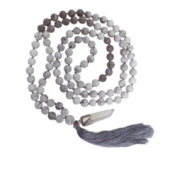 Mala Matte White Howlite & Map stone