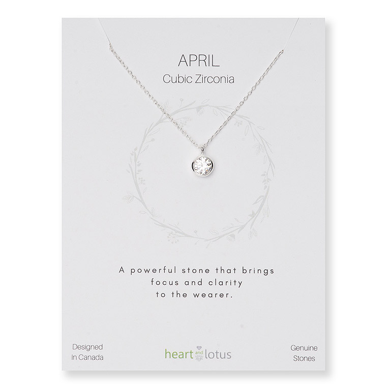 Birthstone Necklace Sterling Silver April Cubic Zirconia