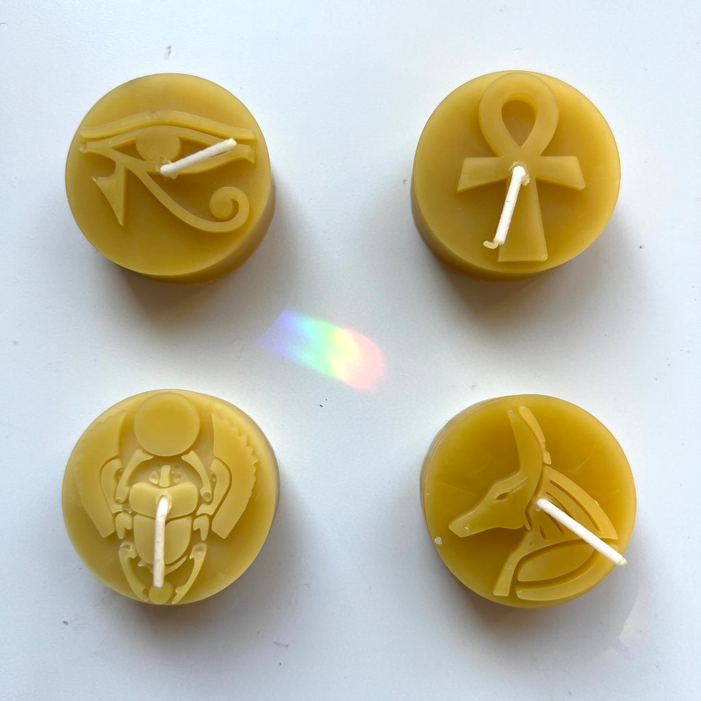 Beeswax t-light Egyptian symbols set of 4