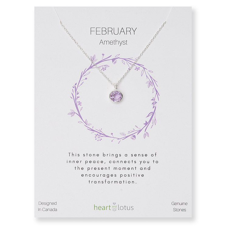 Birthstone Necklace Sterling Silver February Amethyst