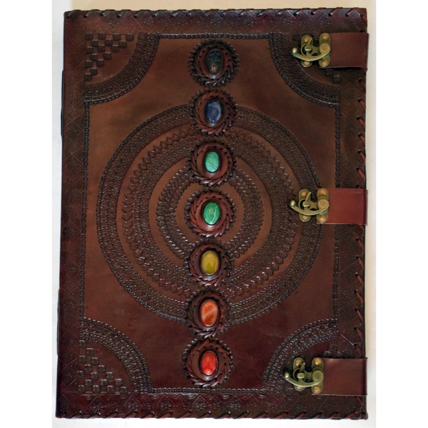 Journal Leather Huge Embossed with 7 Chakra Stones