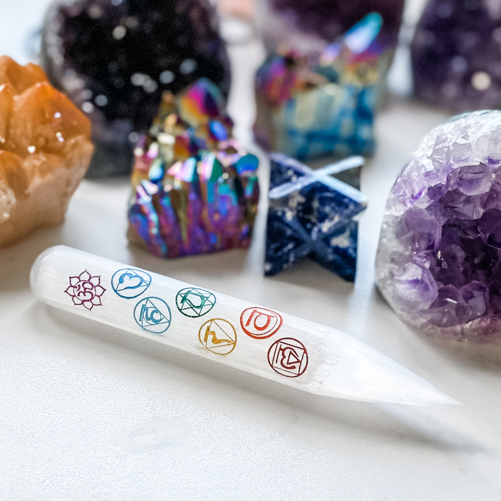 Selenite chakra wand