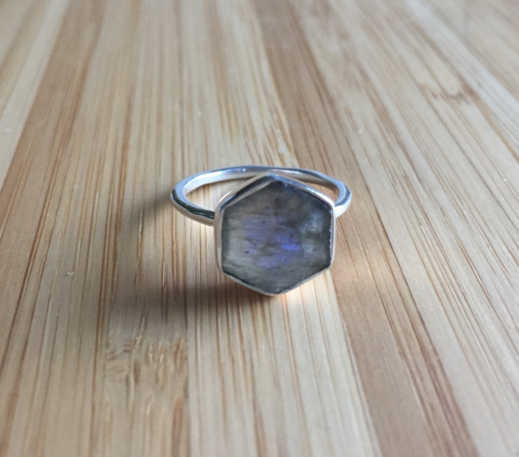 Ring labradorite hexagon sterling silver