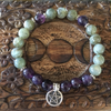 Bracelet 8mm labradorite, amethyst with pentacle charm