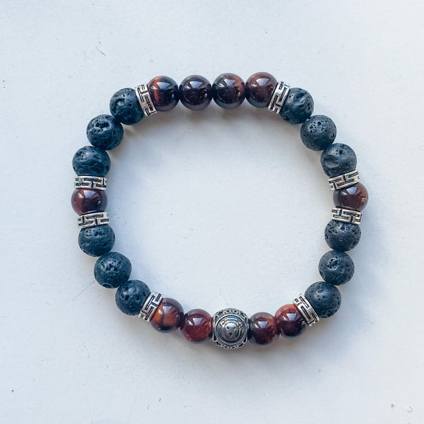 Bracelet d'astrologie Lion 8 mm avec breloque - Oeil de Tigre Rouge