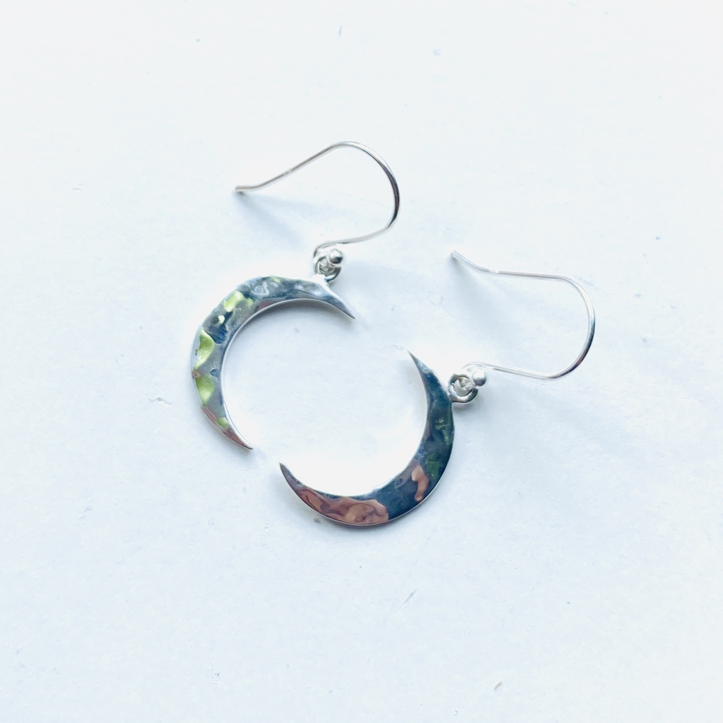 Earrings crescent moon dangle sterling silver