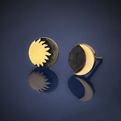 Earring silver & bronze sun & moon sterling silver