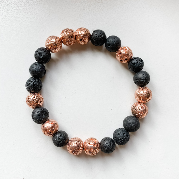 Bracelet 8mm lava & rose gold