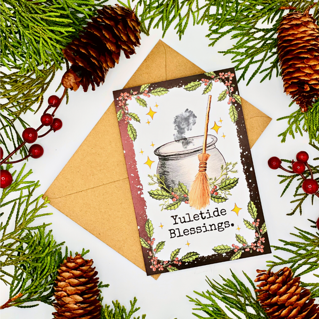 Hand Illustrated Greeting Card - Witchy Yule Christmas Cauldron