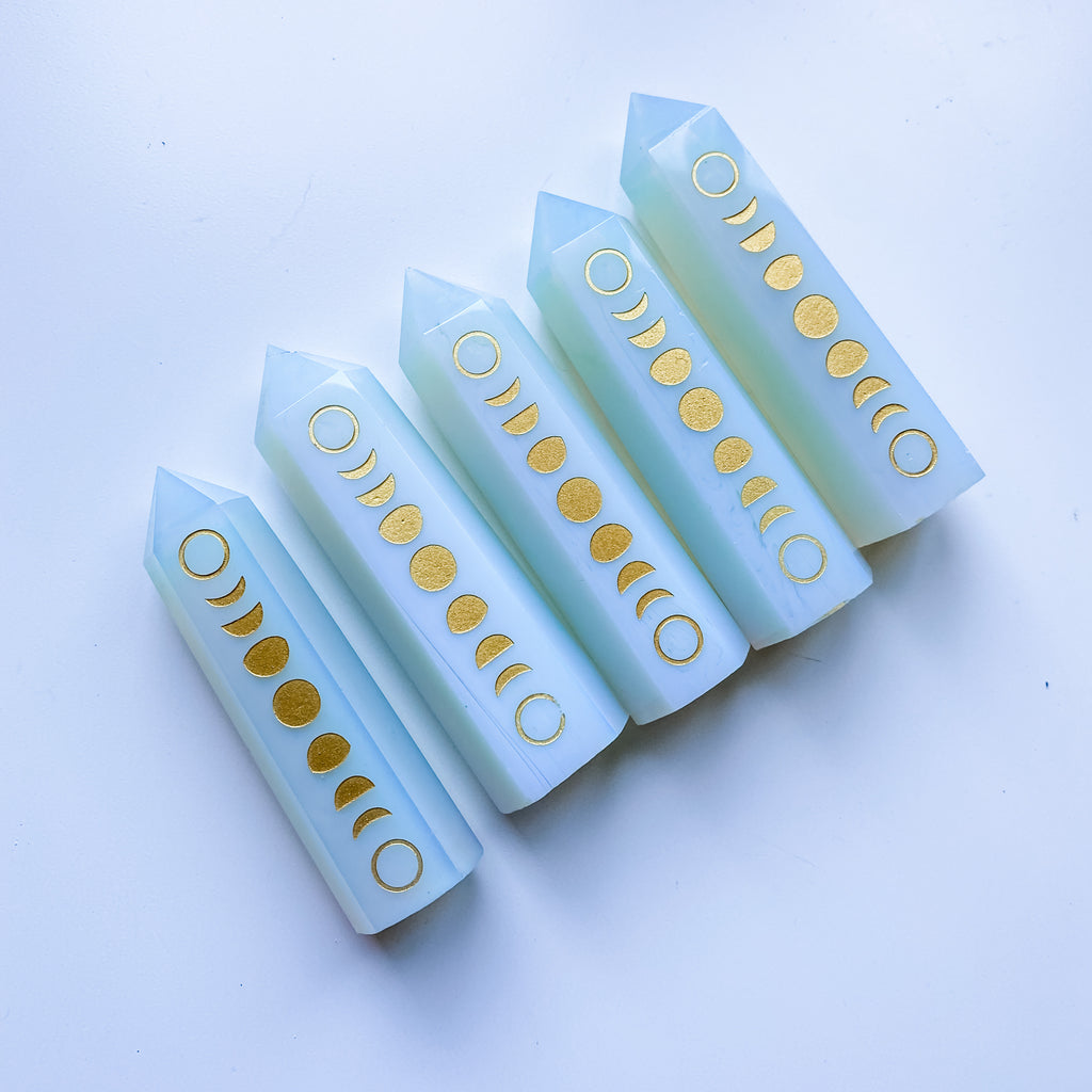 Opalite Point Engraved Moon Phases