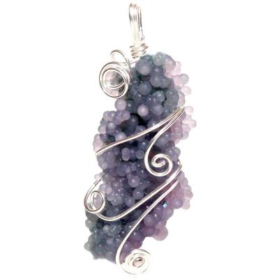 Pendant fancy wire wrap grape agate cluster