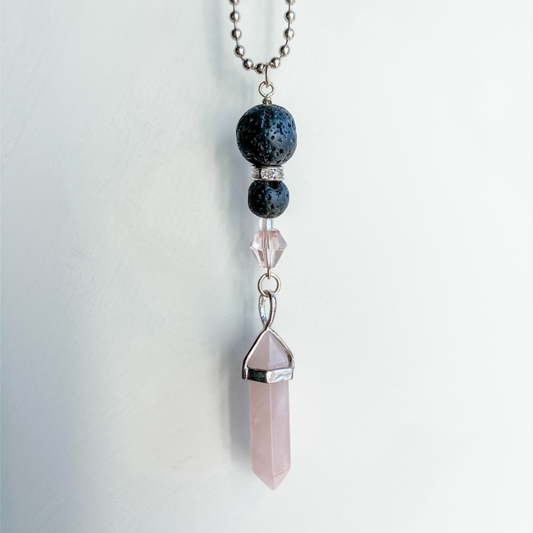 Car charm rose quartz point