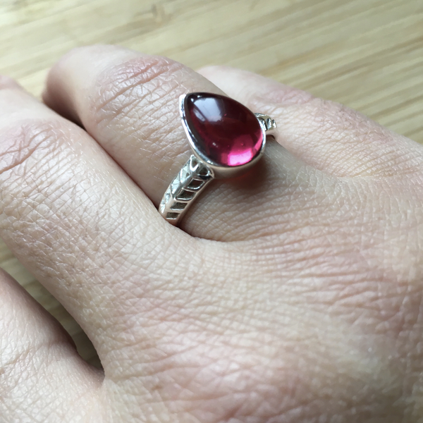 Ring pink tourmaline tear drop sterling silver