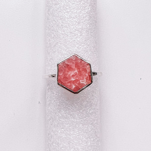 Ring rhodocrosite hexagon sterling silver