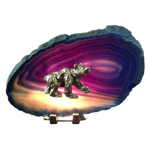 Agate slice bear pewter