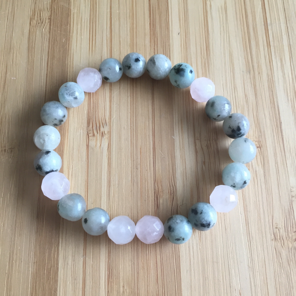 Bracelet 8mm lotus jasper & rose quartz