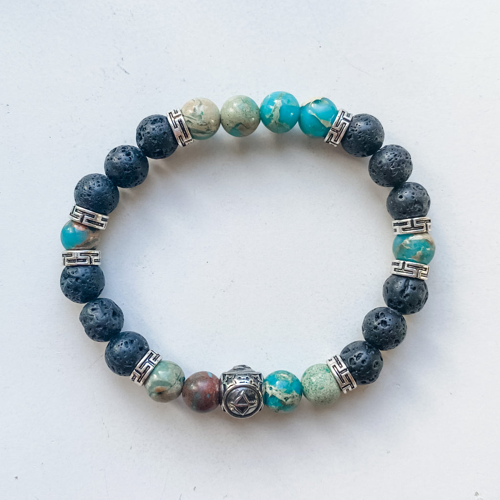 Sagittarius 8mm astrology bracelet w/ charm - Aqua Terra Jasper