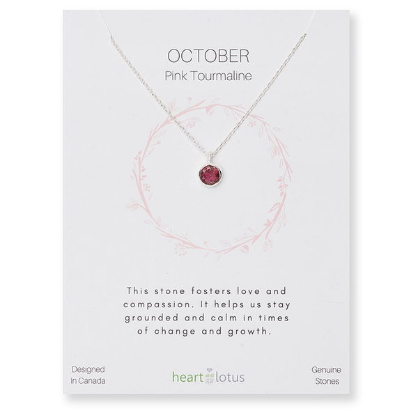 Birthstone Necklace Sterling Silver October Pink Tourmaline