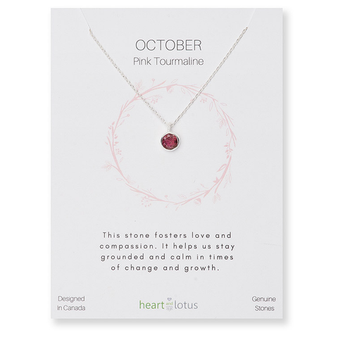 Birthstone Necklace Sterling Silver October Pink Tourmaline