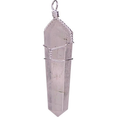 Pendant wire wrapped rose quartz point