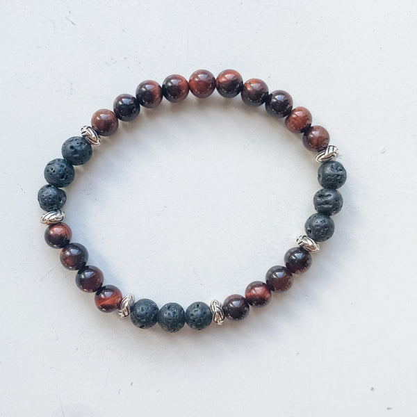 Bracelet astrologie Lion 6mm - Oeil de Tigre Rouge