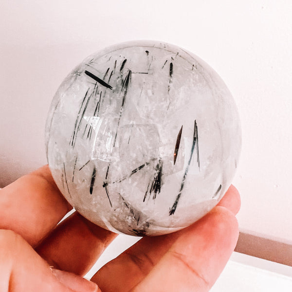 Tourmalinated quartz sphere