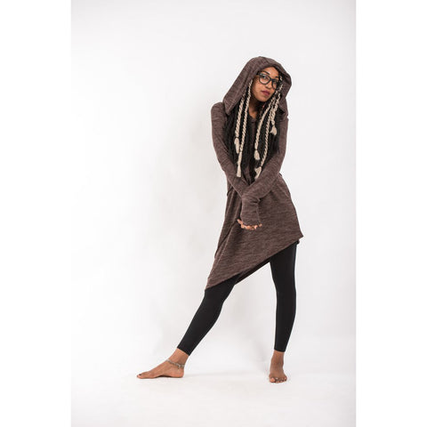 Hoodie Dress Diagonal Cut - Brown