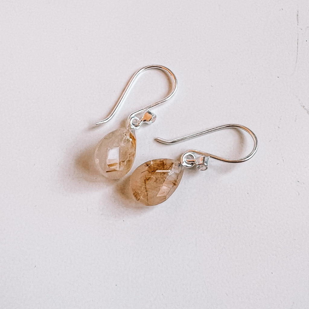 Earring rutilated drop sterling silver