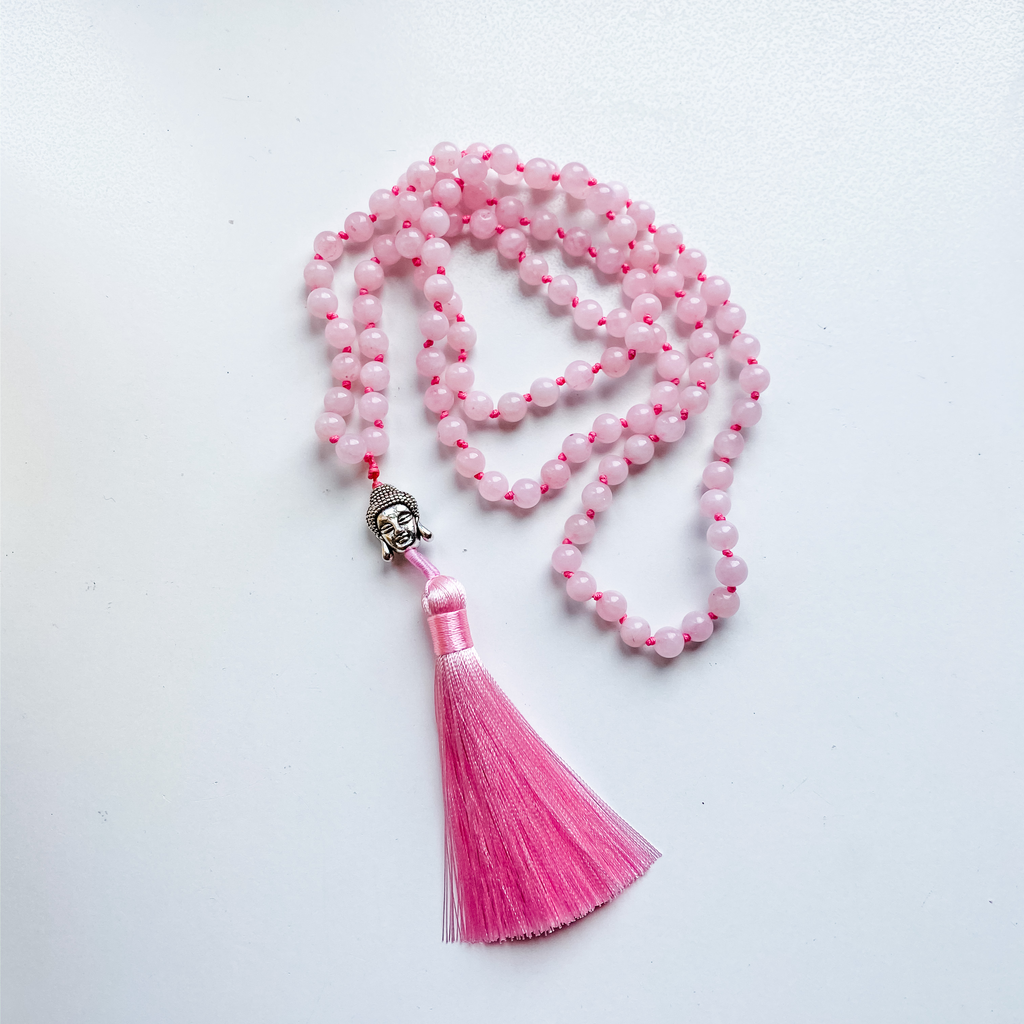 Mala rose quartz with Buddha