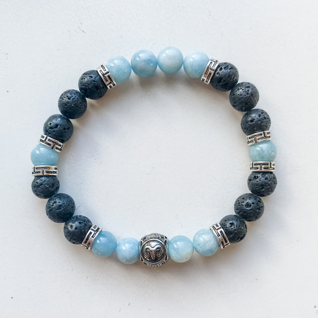 Astrology bracelet w/ charm - Aries Aquamarine 8mm
