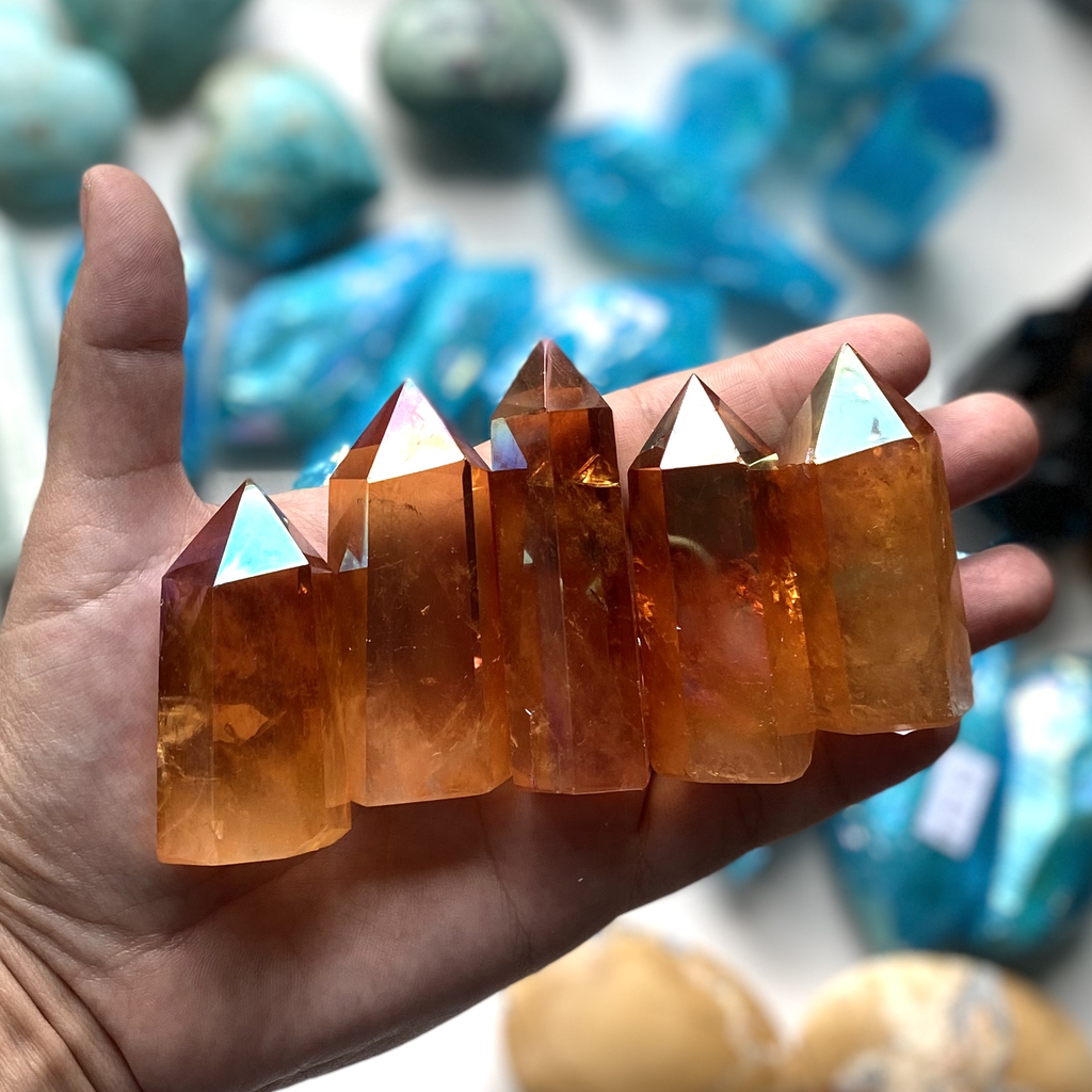Tangerine aura quartz